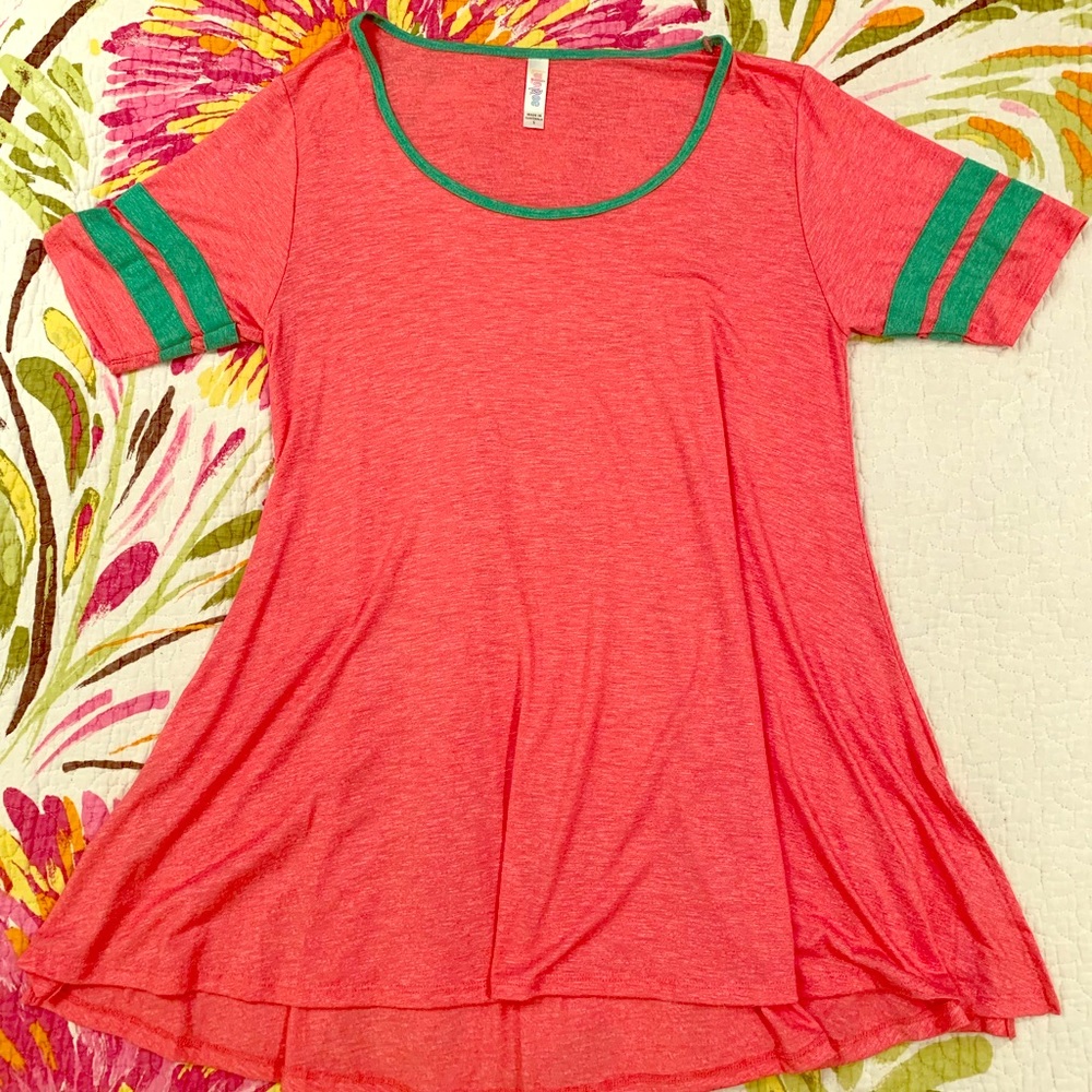 LuLaRoe pink and green baseball tee